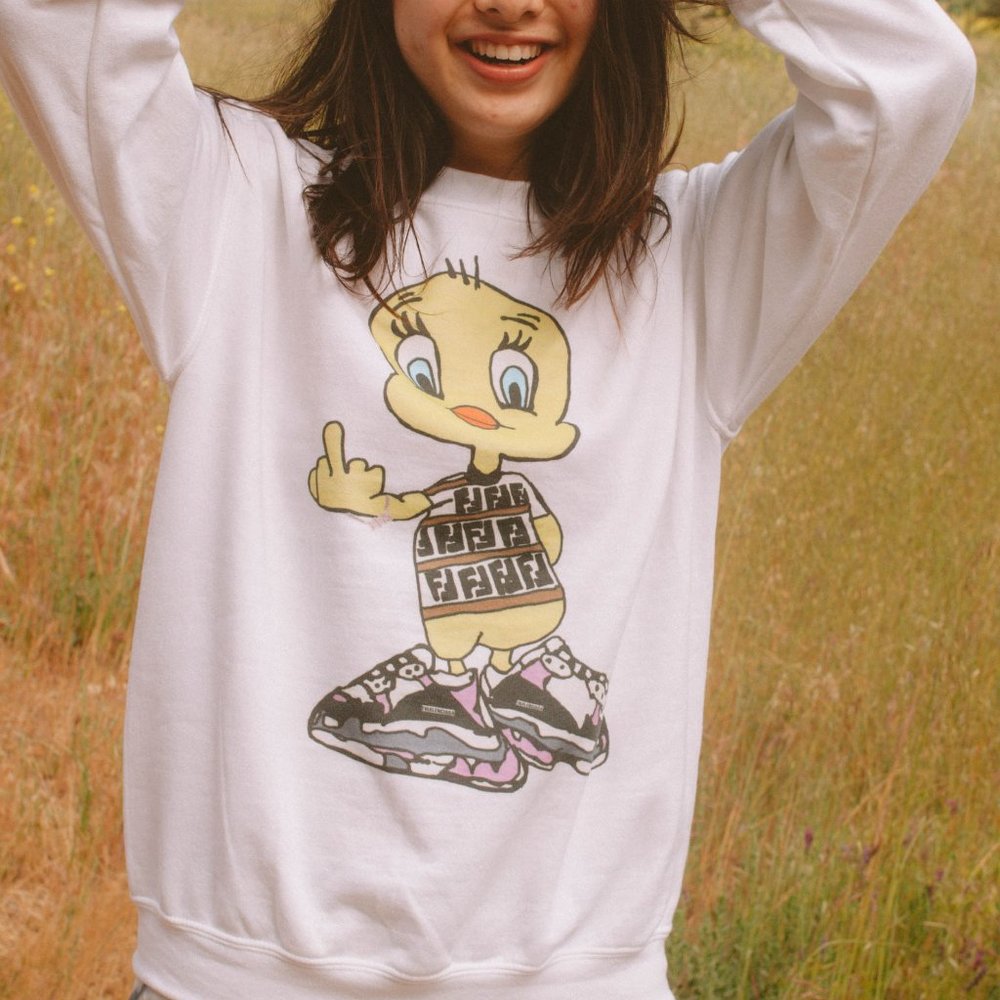 Cute Tweety Bird Cartoon Hype White Sweater
